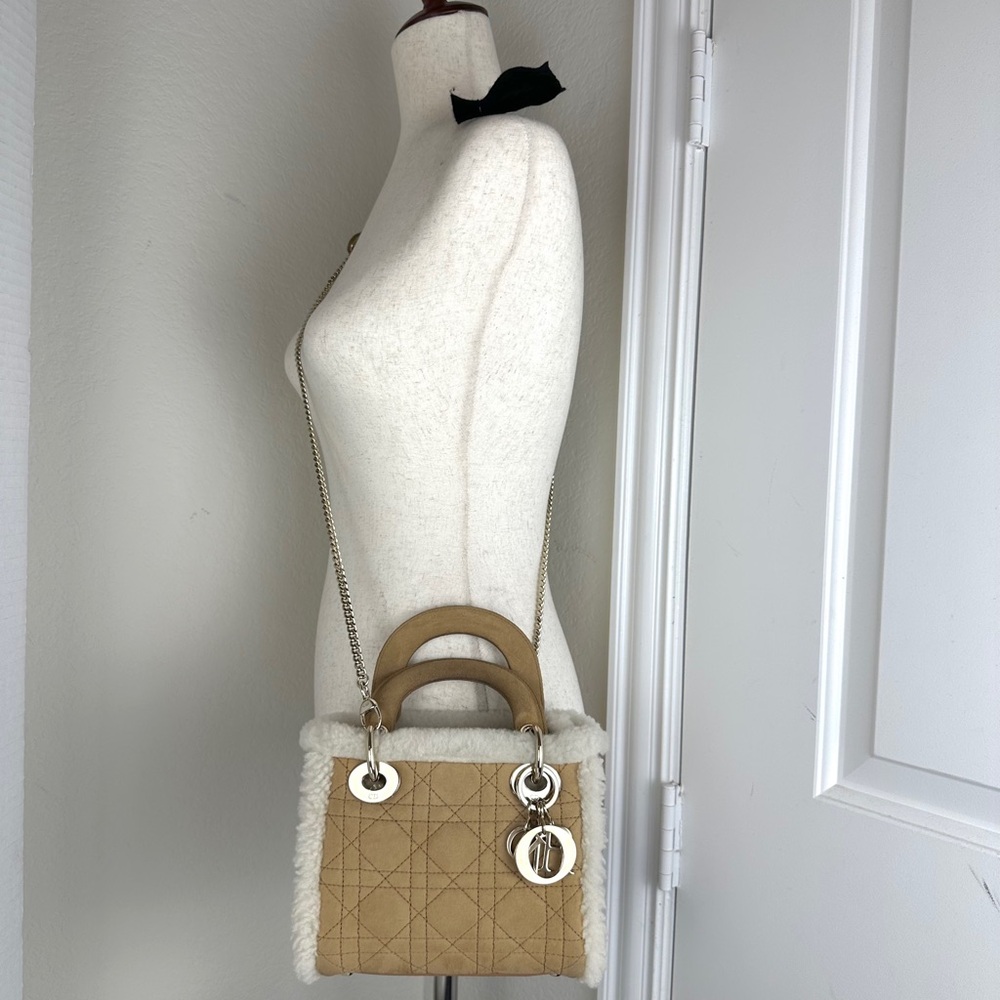 LADY DIOR SUEDE SHEARLING MINI TOTE BAG ORIGINAL CHAIN - Picture 6 of 13